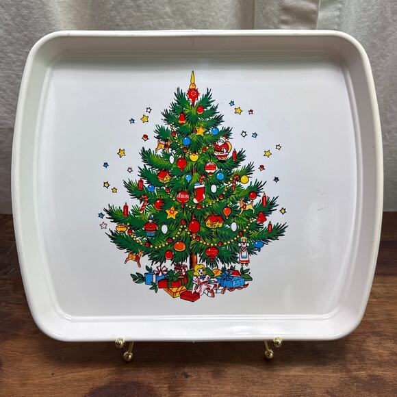 Ullman Co. Vintage Plastic Cookie Tray Platter Plate Christmas Tree & Presents - Picture 1 of 13